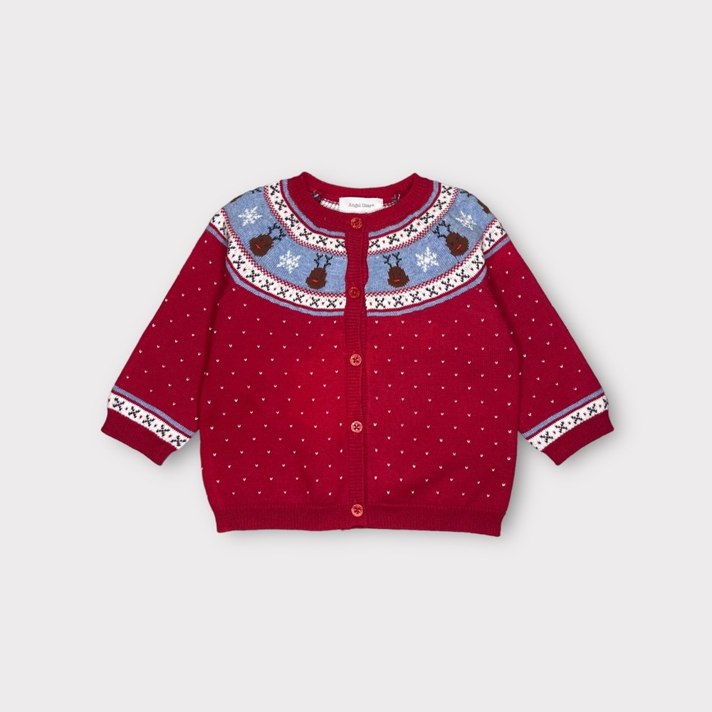 Angel Dear Reindeer Fair Isle Holiday Polkadot Red Cardigan